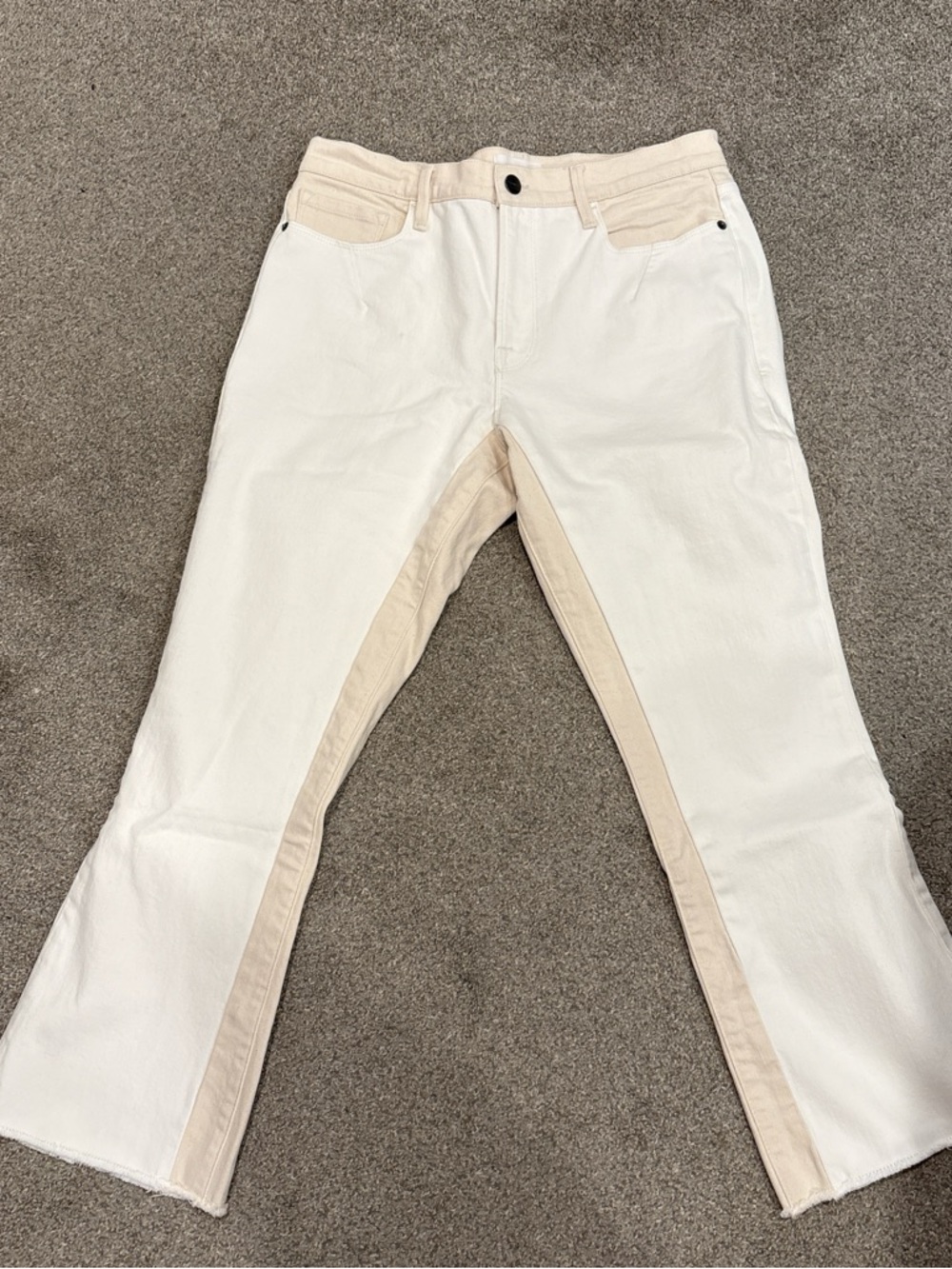 Frame Denim Two-Tone White and Cream Wide Leg Jeans